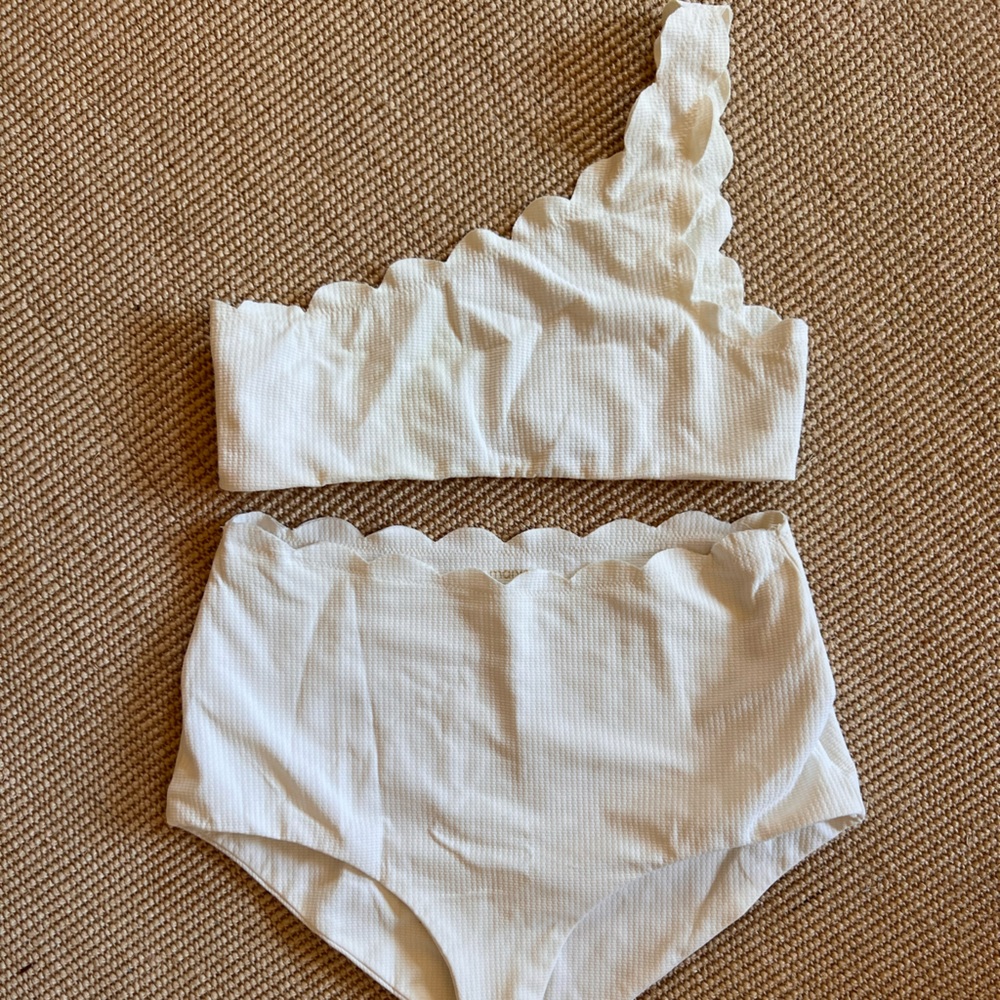 MARYSIA Bikini Santa Monica Bottom One shoulder top size large L Coconut white